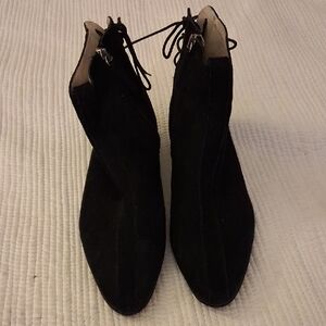 Zara Basic Black Suede Leather Ankle Booties Back Lace Side Zip 37